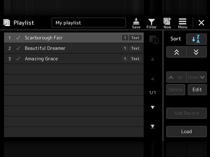 Layar playlist Yamaha Arranger Workstation PSR-SX920/720+