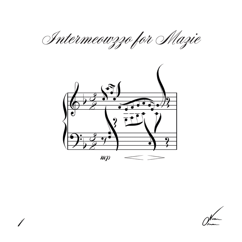 Partitur musik berjudul ‘Intermeowzzo for Mazie,’ yang menampilkan not musik yang disusun dalam bentuk kucing.