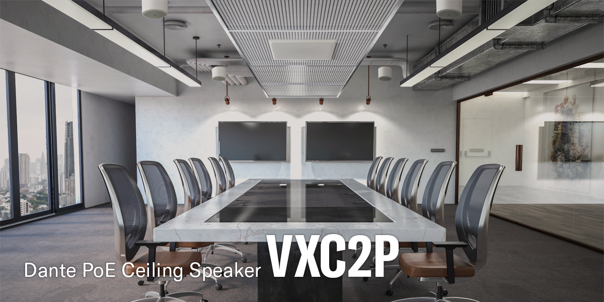 Ruang rapat dengan speaker pendant VXC2P yang  terpasang pada plafon