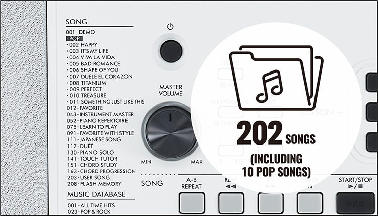 202 Lagu bawaan, termasuk 10 lagu pop, ditambah kapabilitas menambah lagu 