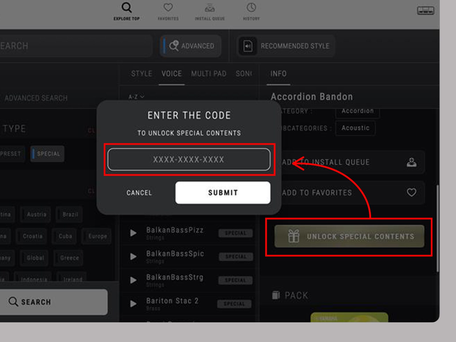 Tampilan input Kode Akses di aplikasi EXPANSION EXPLORER.