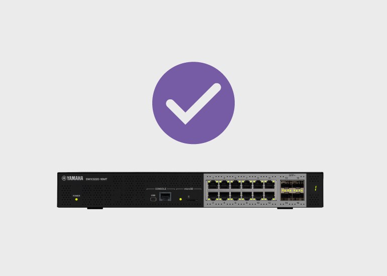 Network switch Yamaha dengan pengaturan  optimalisasi Dante yang telah diterapkan